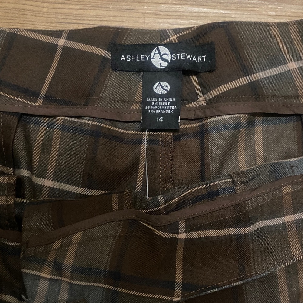 Ashley Stewart Brown Plaid Wide Leg Pants